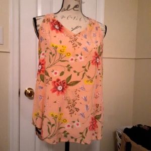 Light Coral Pink Floral Sleeveless Cotton Blouse
